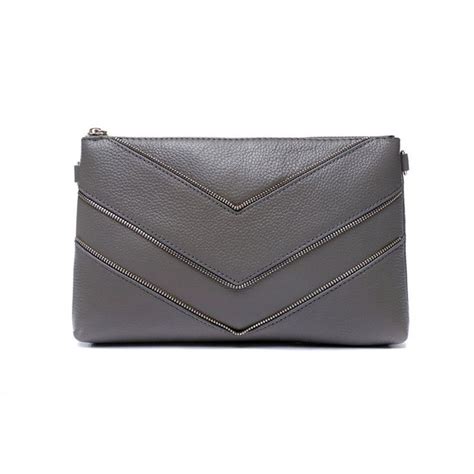 Taupe Gray Genuine Cowhide Leather Lady Evening Party Envelope Clutch
