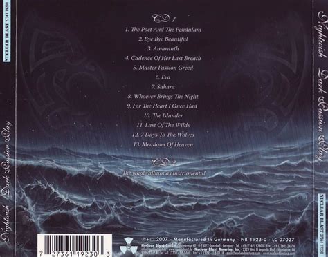 Nightwish Dark Passion Play 2007 Back Cover Dark Passion Play