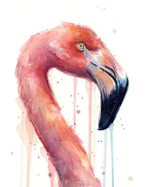 Pink Flamingo Facing Right Painting By Olga Shvartsur