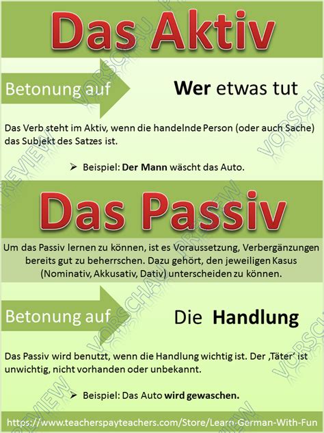 German Grammar Aktiv Und Passiv Bungen Regeln Arbeitsbl Tter