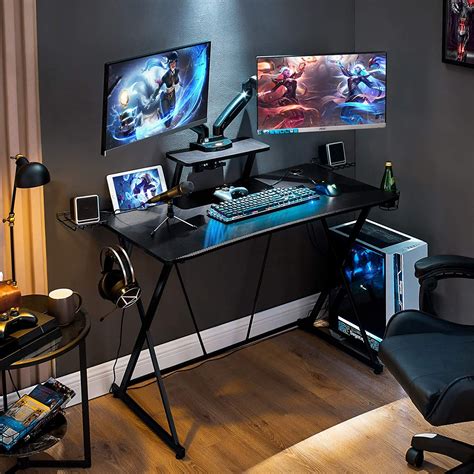 Black Gaming Desk W Monitor Stand In 2021 Small Game Rooms Gaming