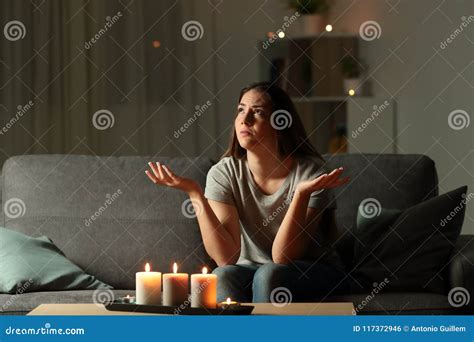 Woman Complaining During A Blackout At Home Stock Photo Image Of Annoyed Consumer