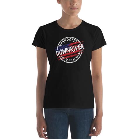 Wyandotte Michigan Downriver Flag Black Womens Short Sleeve T Shirt