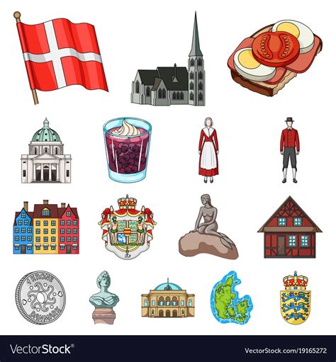 Country Denmark Cartoon Icons In Set Collection Vector Image