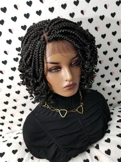 Handmade Box Braid Braided Lace Front Wig With Curly Ends Color 1b
