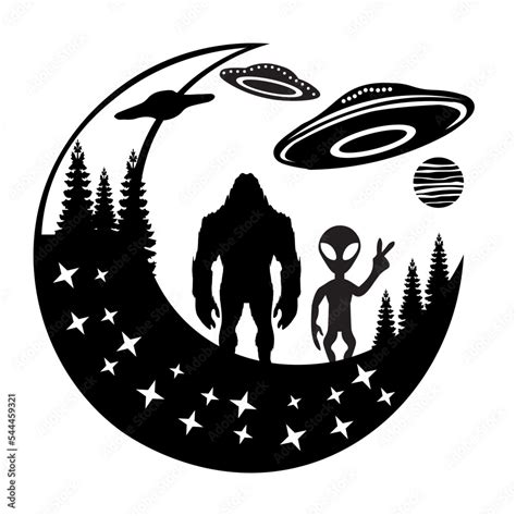 Alien Under The Moon Svg Alien Svg Big Foot Svg UFO Svg Bigfoot And