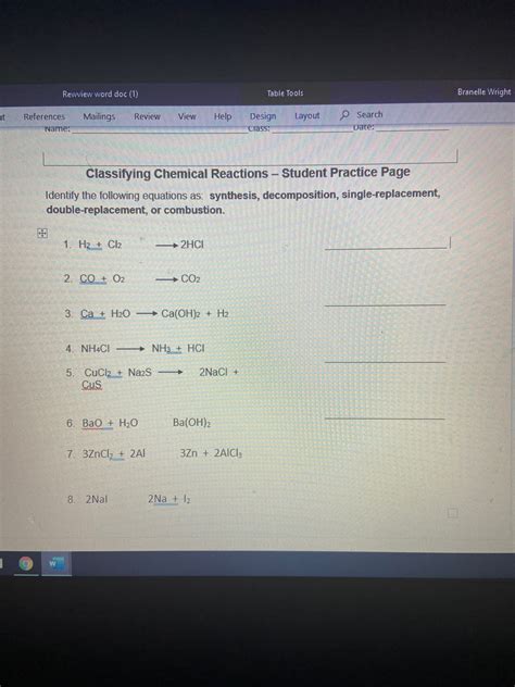 Answered: Classifying Chemical Reactions -… | bartleby