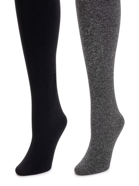 Muk Luks Womens 2 Pair Pack Fleece Lined Tights Charcoalblack Mediumlarge