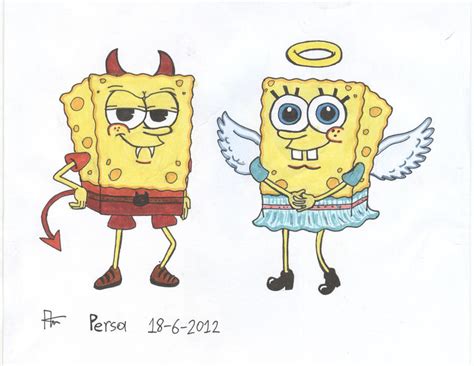 Spongebob Angel And Devil By Spongepersa On Deviantart