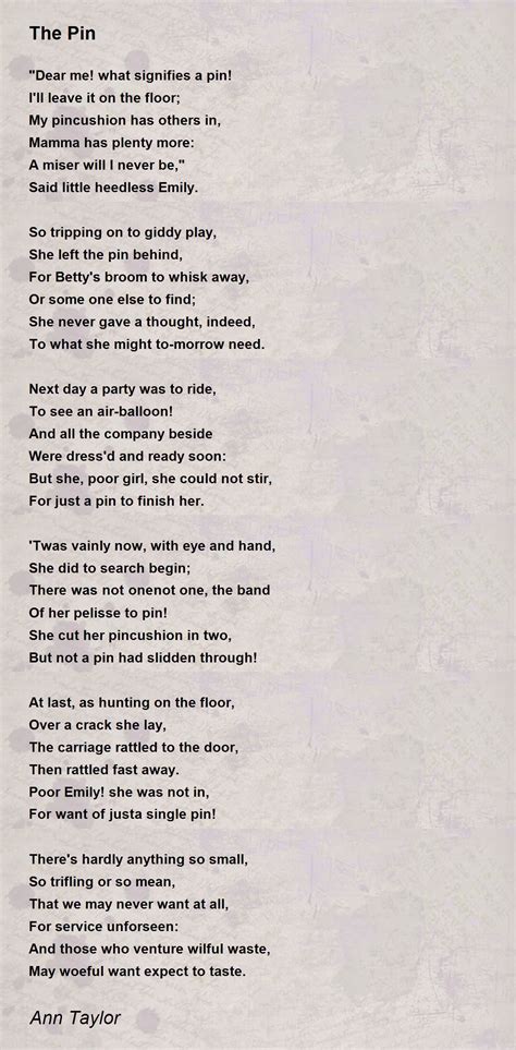 The Pin The Pin Poem By Ann Taylor