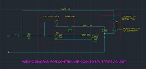 wiring diagram  control air cooled split type ac unit  cad blocks  cad drawing