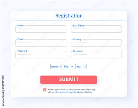 Interface Registration Form Ux Ui Gui Screen Template For Website