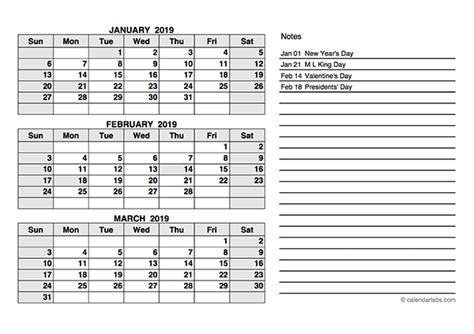 2019 Quarterly Calendar Pdf Free Printable Templates