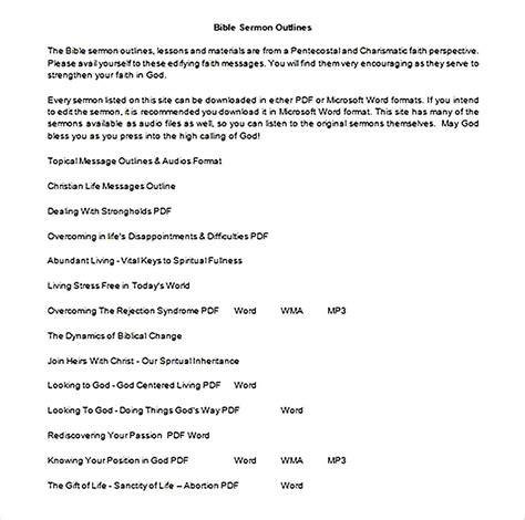 Sermon Outline Template For Reference And Guide Room