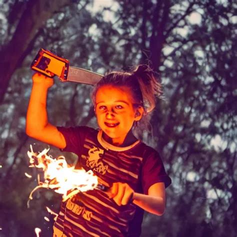 Small Girl Juggling Flaming Chainsaws Stable Diffusion