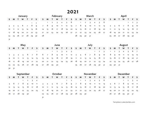 Yearly Calendar With Notes 2021 Editable Template Set Your Plan F09
