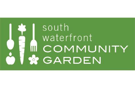 The South Waterfront Community Garden Logo Is Shown In White On A Green