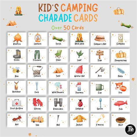 Camping Charades Game For Kids Printable Memory Game Etsy