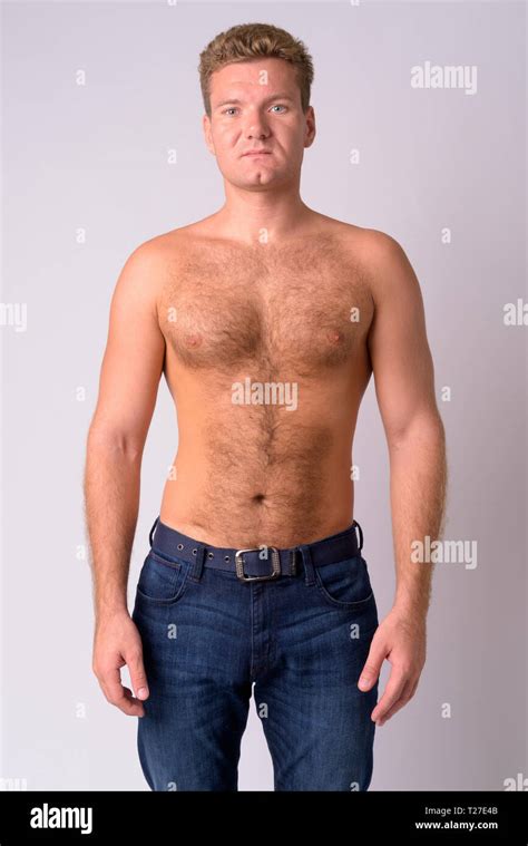 Portrait Of Young Blonde Shirtless Man With Chest Hair Stock Photo Alamy