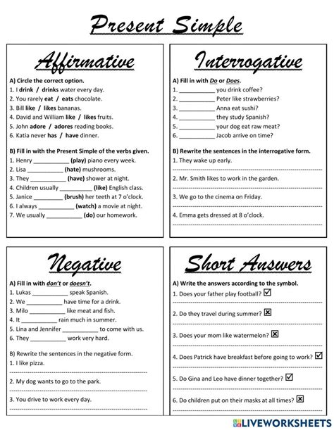 Present Simple Affirmative Negative Interrogative Worksheet