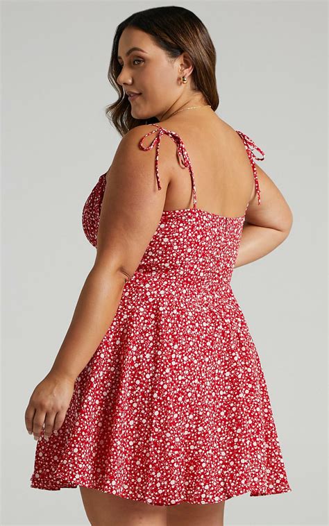 Summer Jam Sweetheart Mini Dress In Red Floral Print Showpo Usa