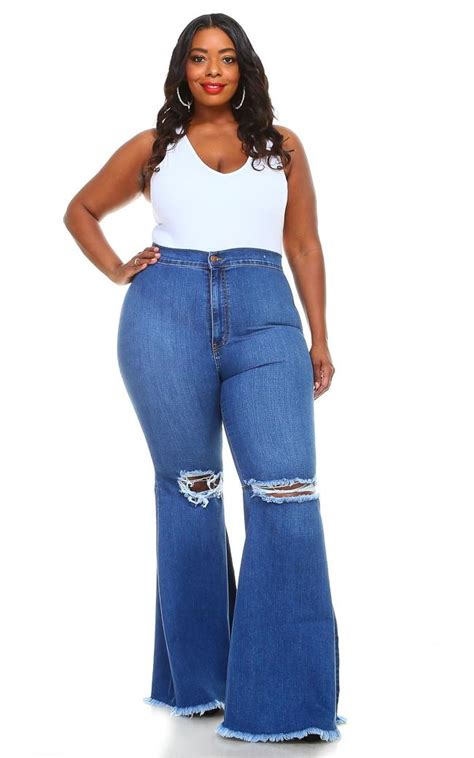 Plus Size Ripped Super Flare Jeans Medium Denim