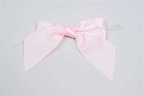 4 X 3 14 Light Pink Satin Pre Tied Bows With Twist Ties