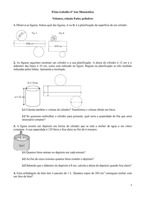 Ficha Trabalho Mat 6 Ano Poliedros Volumes E Euler Ficha Trabalho 6º