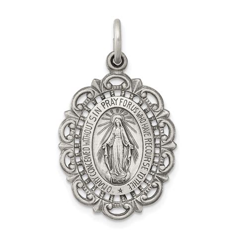 Sterling Silver Blessed Virgin Mary Miraculous Medal Oval Pendant Charm