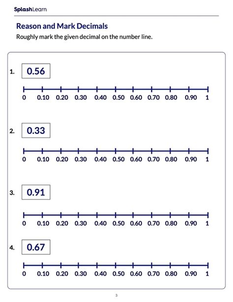 Comparing Decimals On A Number Line Worksheet