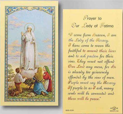 Our Lady Of Fatima Prayer Card Pilgrimages Pinterest Fatima