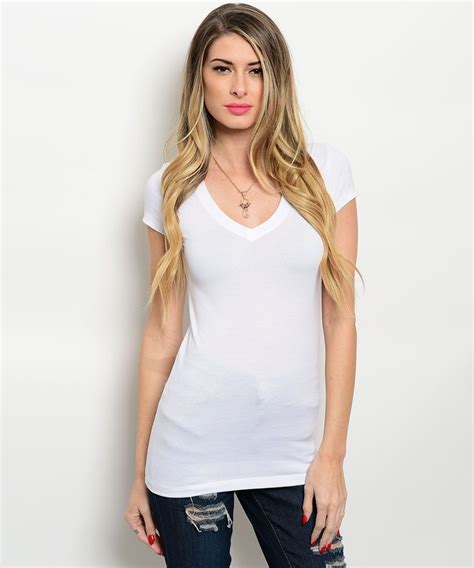 Sexy White Cap Sleeve Stretchy V Neck T Shirt Cleavage Top
