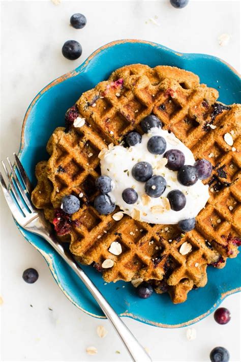 Blueberry Oat Flour Waffles Vegan Gluten Free Oil Free Recipe
