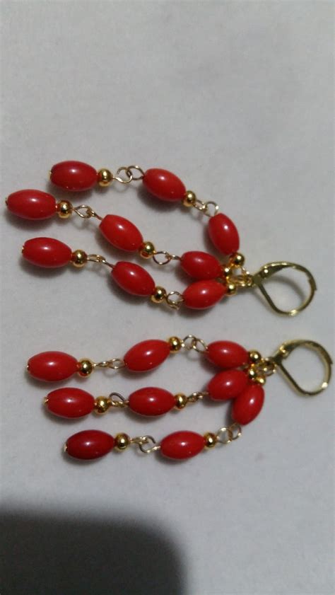 Lovely Genuine 100 Natural Red Coral Earrings Plated Clasp In Drop