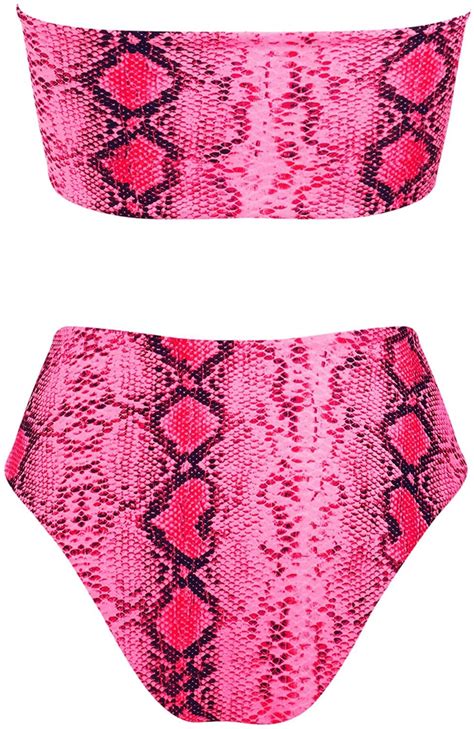 Mooslover Women S Bandeau Bikini Leopard Print High Cut Red Size X