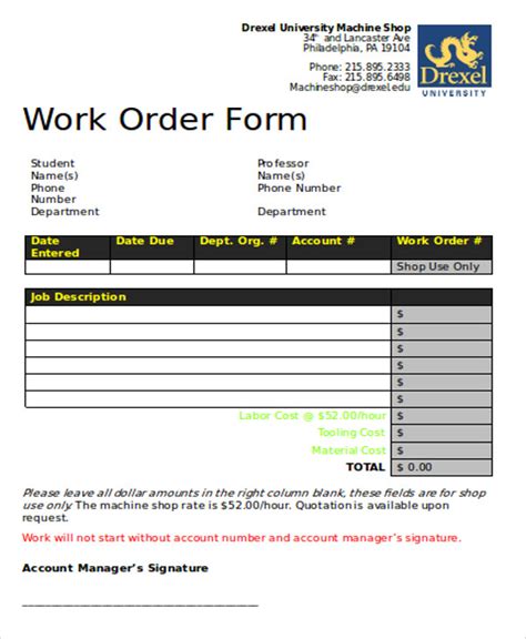 Free 9 Sample Work Order Forms In Ms Word Pdf