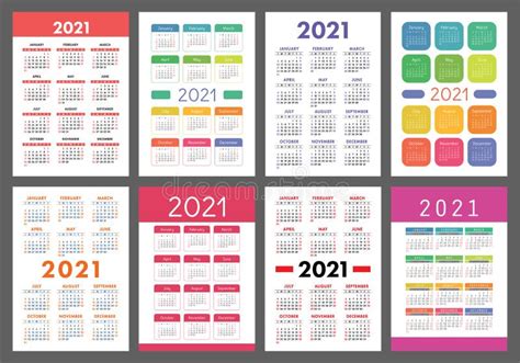 Calendario 2021 Años Plantilla Del Calendario Del Bolsillo O De Pared Del Vector Diseño Simple