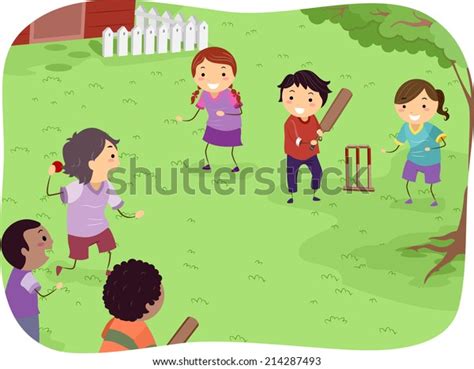 Illustration Featuring Kids Playing Cricket Stock Vector Royalty Free