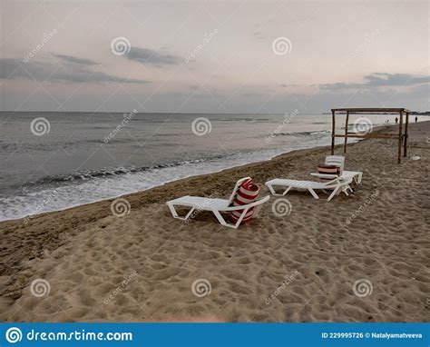 Zatoka Odessa Ukraine September Beach Scene After Sunset Beach Loungers On The