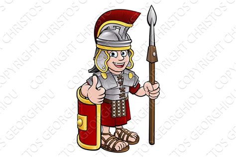 Cartoon Ancient Roman Soldier Pointing Pre Designed Illustrator