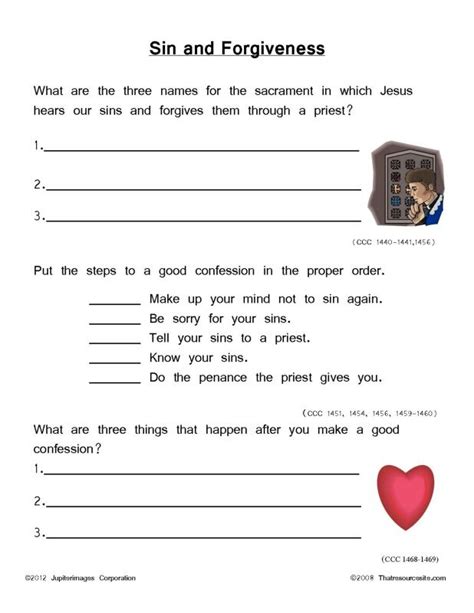 Sin And Forgiveness Worksheet In Color Religious Activities And