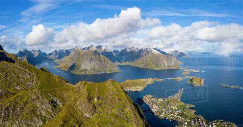 Aerial View Of Mountains Around Reine Moskenes Norway Europe Stock