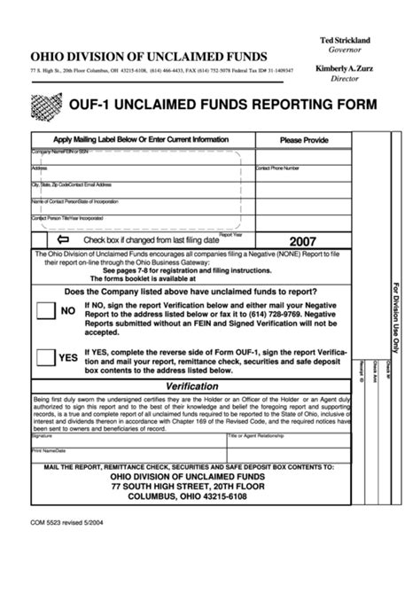 Form Com 5523 Unclaimed Funds Reporting Form Ohio Division Of