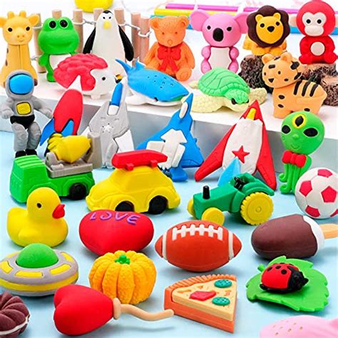 Hekaty 30 Pcs Animal Erasers Kid Puzzle Erasers 3d Mini Eraser Toy Food