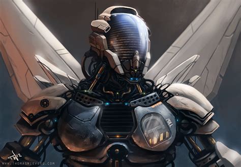Gray Winged Armor Robot Fantasy Art Cyborg Robot Futuristic Hd