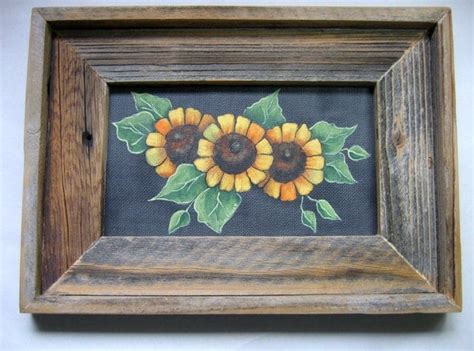 Primitive Barnwood Framed Sunflowers