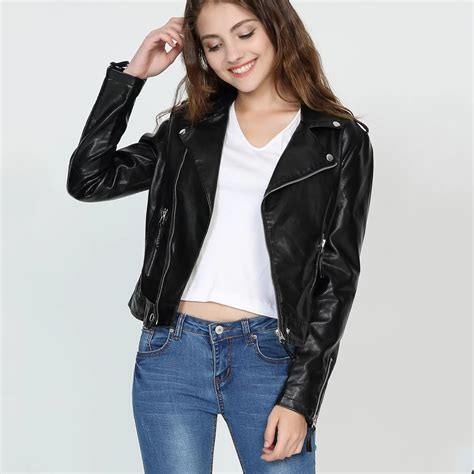 Casual Soft Faux Leather Motorcycle Jacket Women Full Sleeve Pockets Biker Women Jaket Coat
