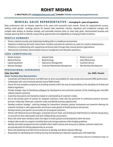 Medical Sales Representative Resume Examples And Template With Job