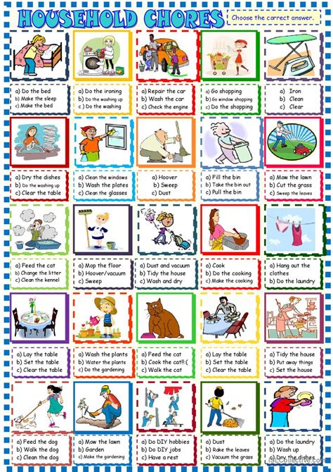 Household Chores Multiple Choice Que English Esl Worksheets Pdf And Doc