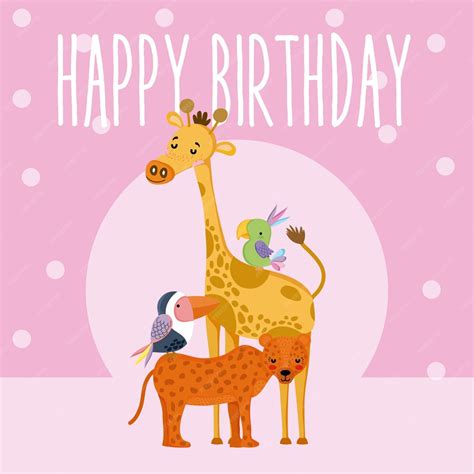 Premium Vector Cute Animals Happy Birthday Card Cute Cartoon